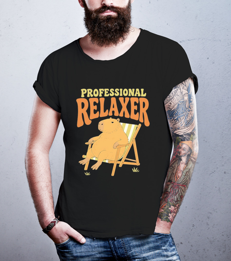 Professional Relaxer Capybara Sitting In Beach Chair T-Shirt