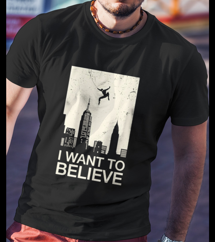 Friking I Want To Believe Swinging Hero Cityscape T-Shirt