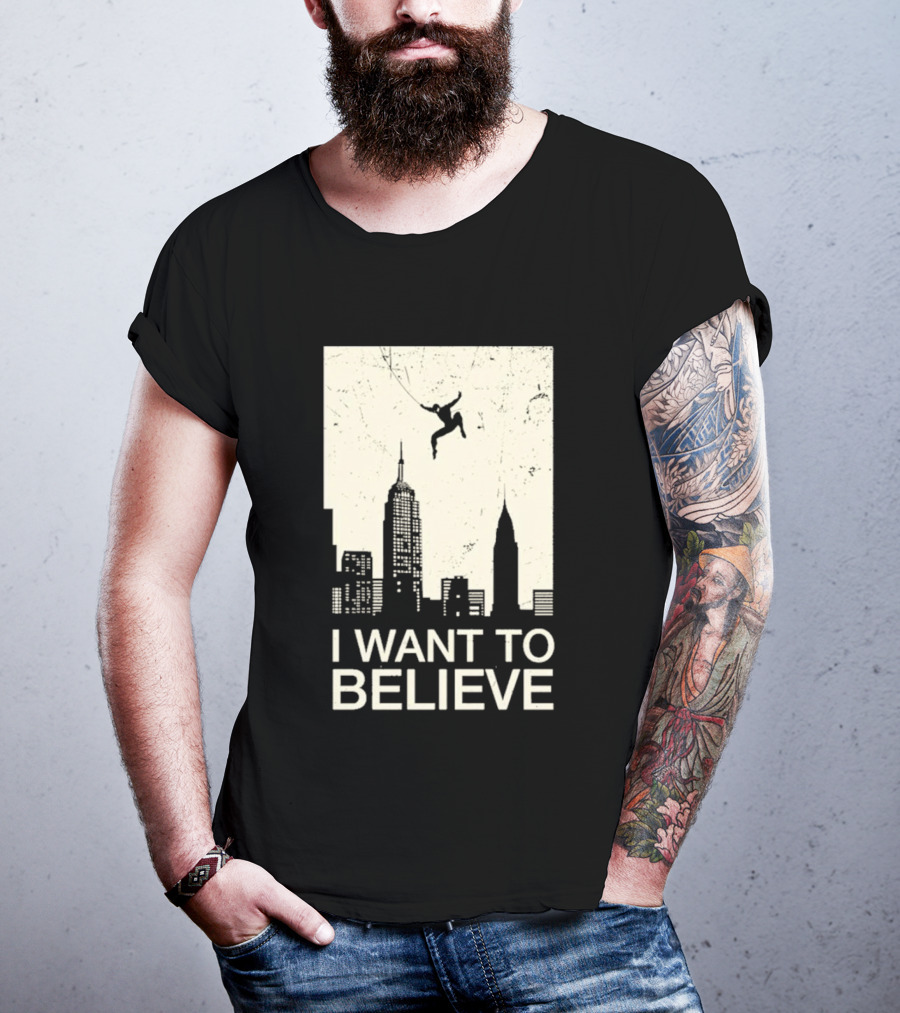 Friking I Want To Believe Swinging Hero Cityscape T-Shirt
