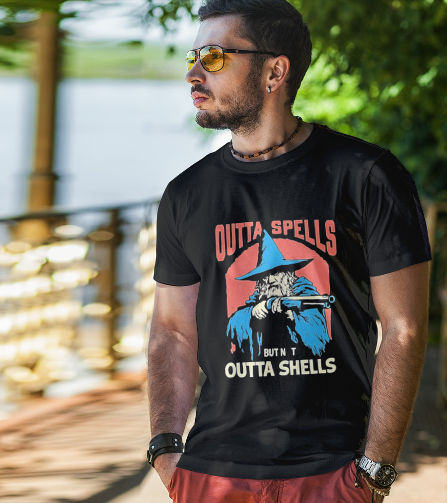 Outta Spells But Not Outta Shells Wizard Humor T-Shirt
