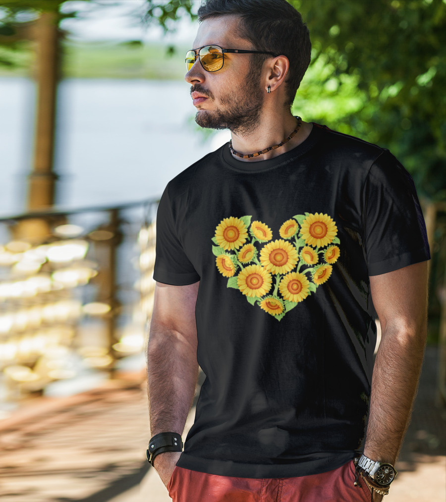 Sunflower Heart Shaped Floral Arrangement Nature T-Shirt