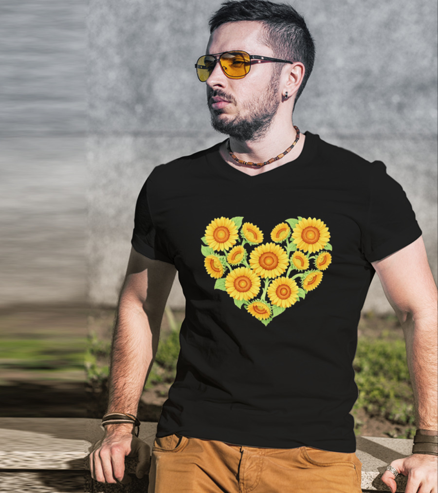Sunflower Heart Shaped Floral Arrangement Nature T-Shirt