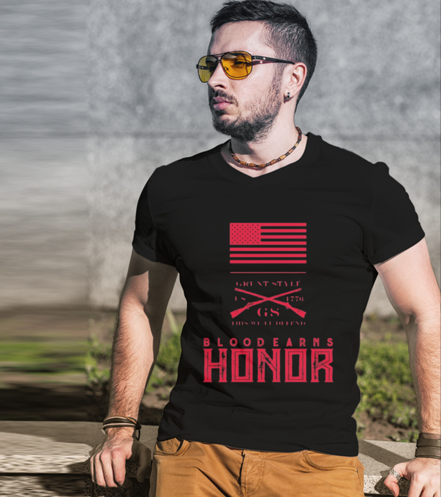 American Flag Blood Earns Honor Vintage Style 1776 Rifles T-Shirt