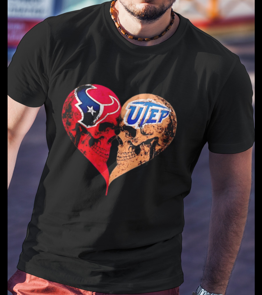 Houston Texans UTEP Miners Skulls Heart Shape Face To Face T-Shirt