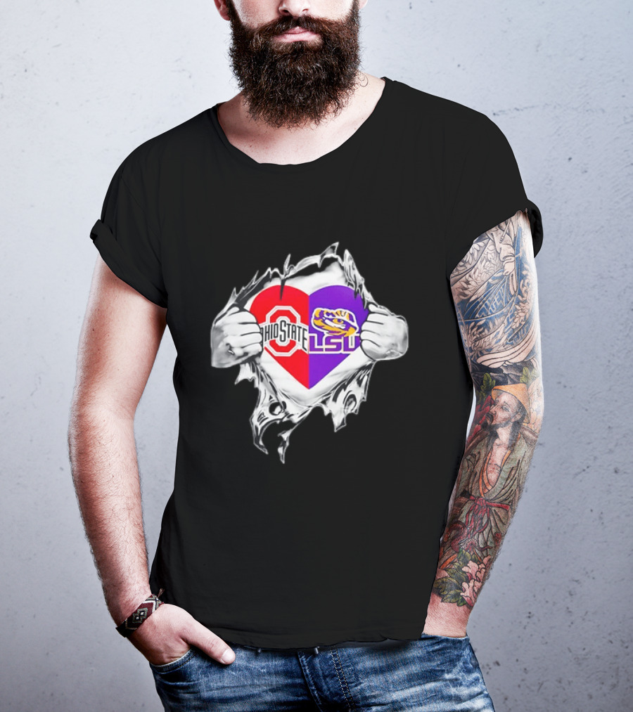 Ohio State LSU Heart Ripped Open Fan T-Shirt
