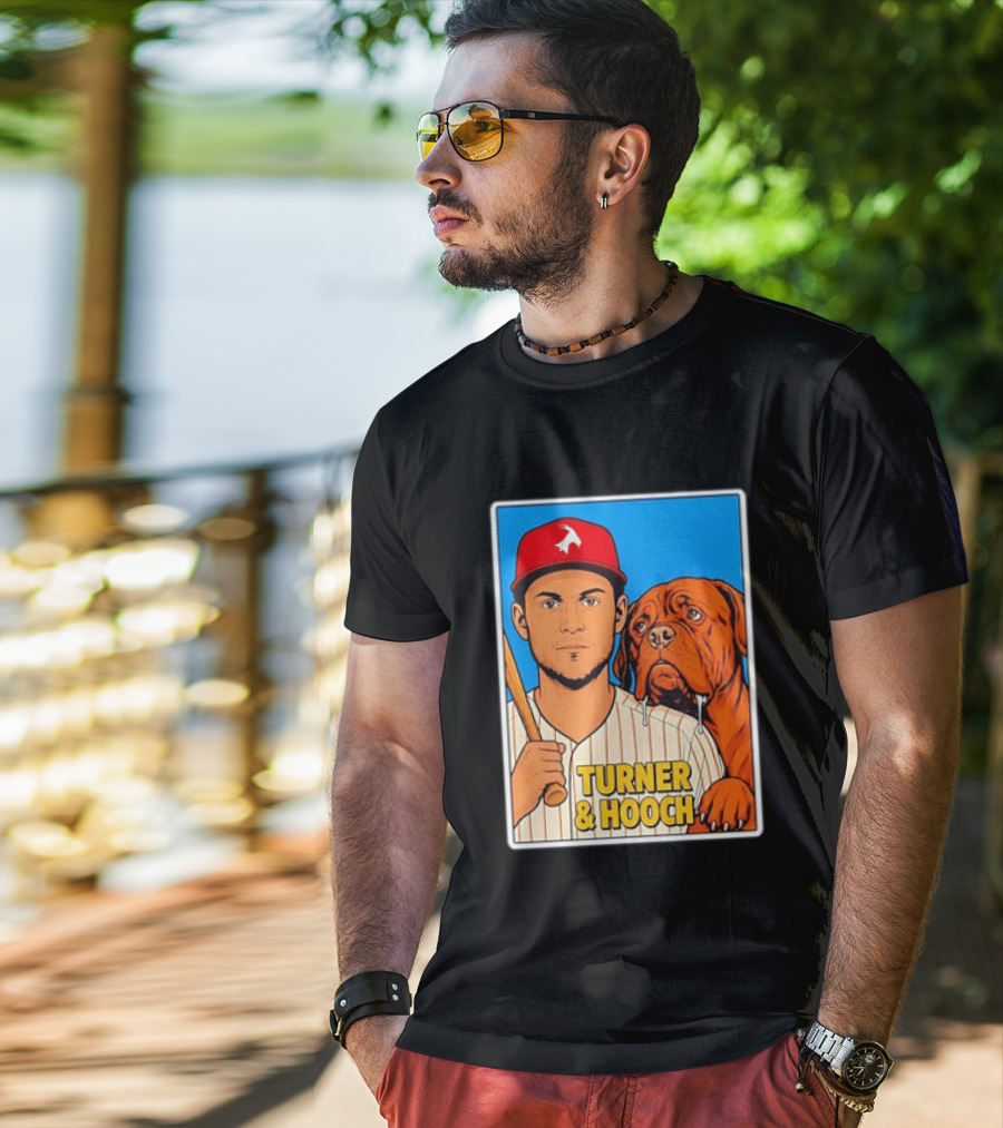 Philadelphia Phillies Trea Turner And Hooch Baseball Retro Illustrated Print T-Shirt