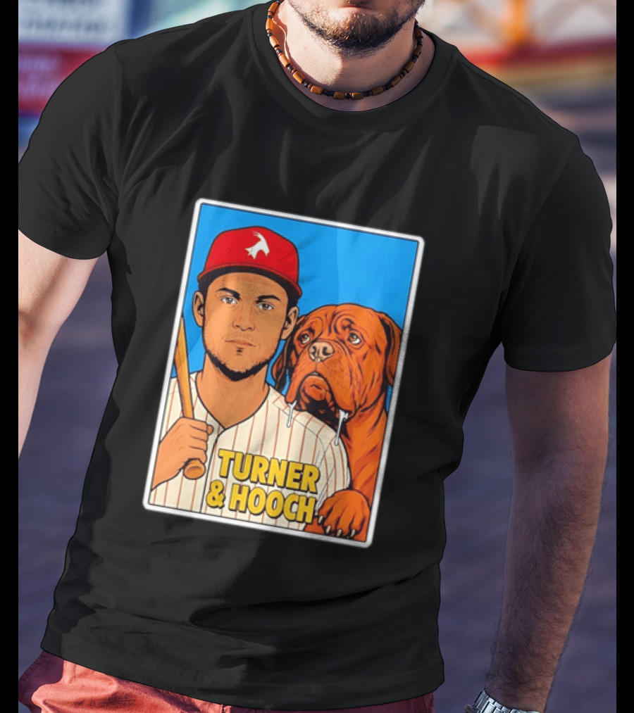 Philadelphia Phillies Trea Turner And Hooch Baseball Retro Illustrated Print T-Shirt