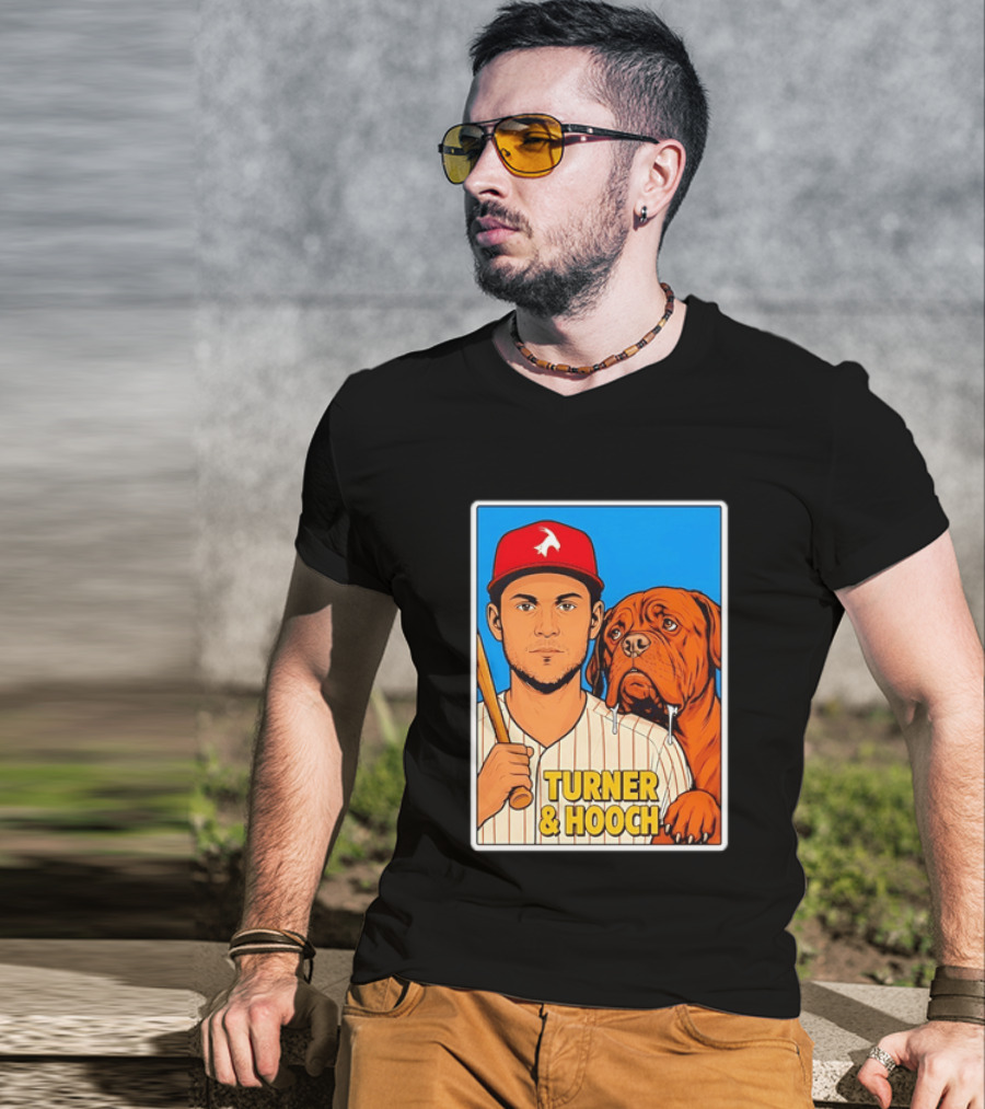 Philadelphia Phillies Trea Turner And Hooch Baseball Retro Illustrated Print T-Shirt