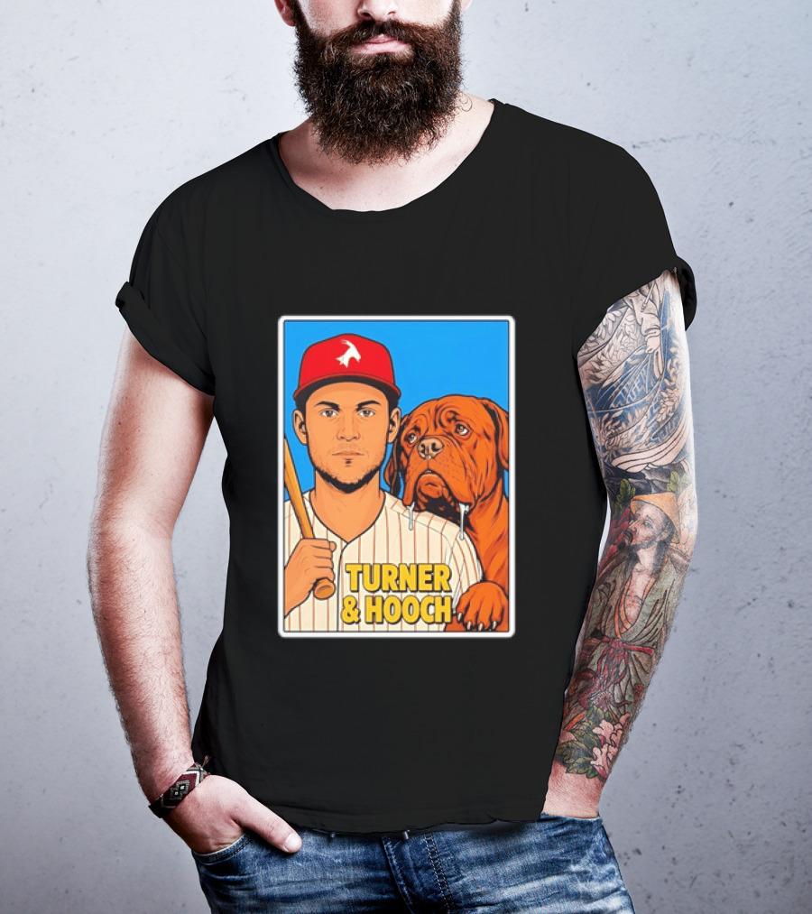 Philadelphia Phillies Trea Turner And Hooch Baseball Retro Illustrated Print T-Shirt