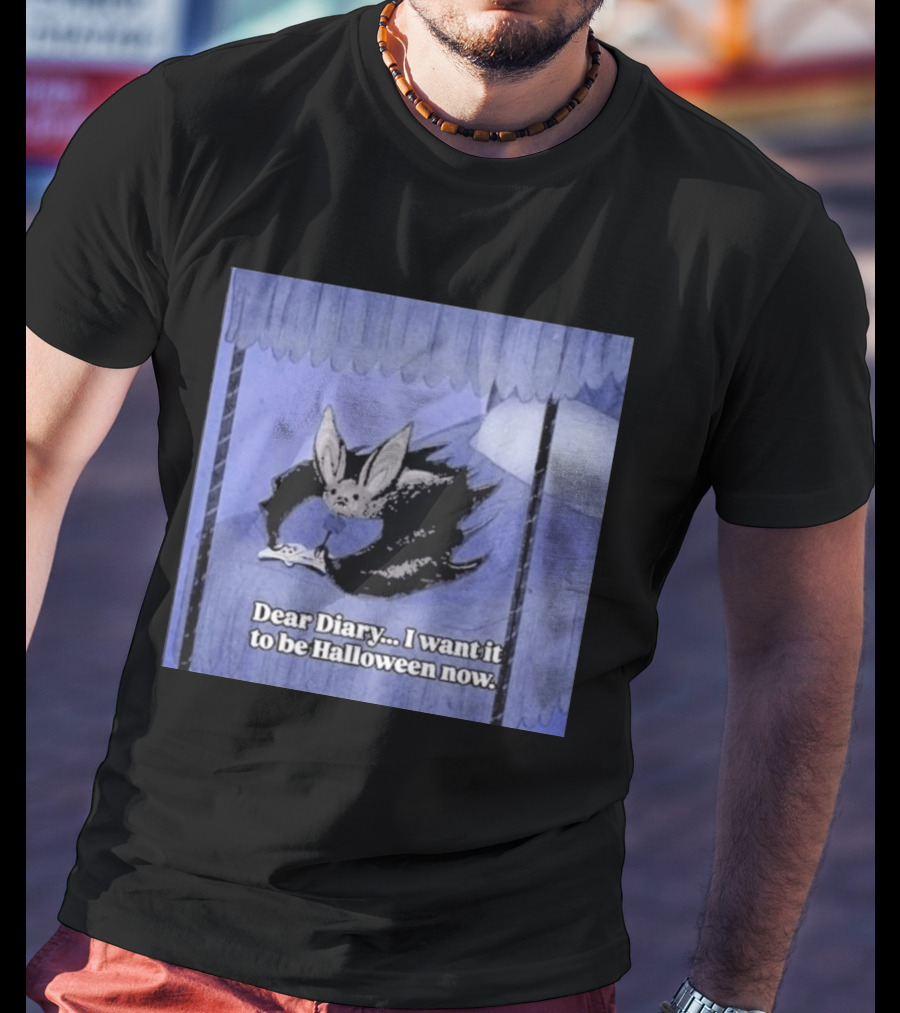 Dear Diary I Want It To Be Halloween Now Bat Creature Bed Scene T-Shirt