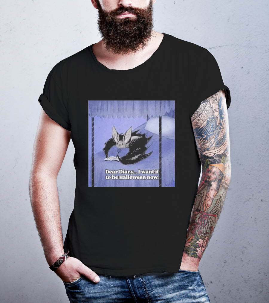 Dear Diary I Want It To Be Halloween Now Bat Creature Bed Scene T-Shirt