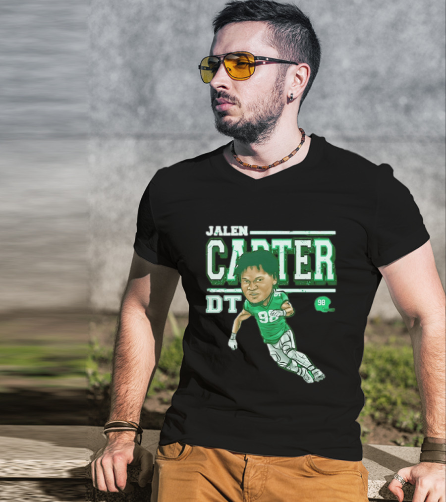 Jalen Carter Philadelphia Eagles DT 98 Caricature Football Player T-Shirt
