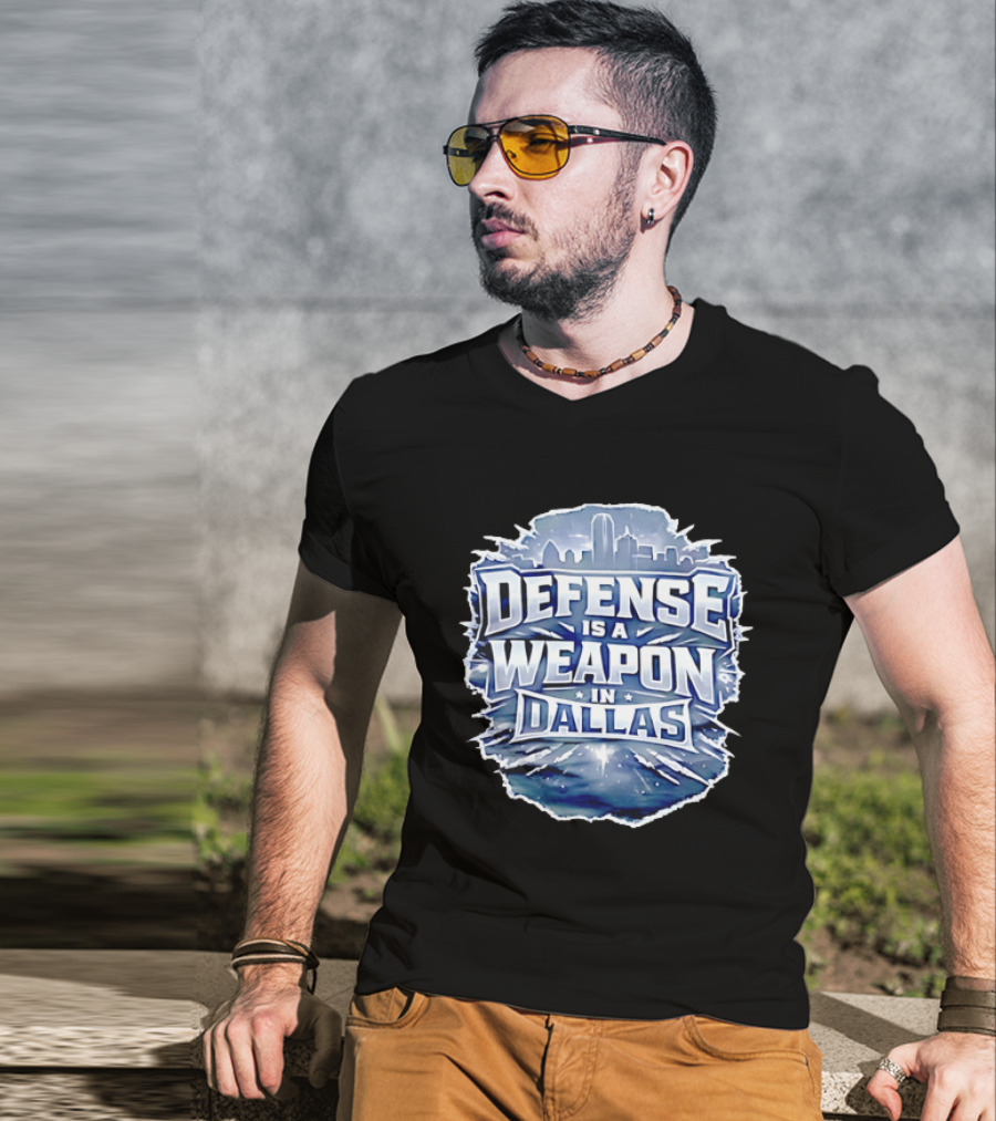 Defense Is A Weapon Dallas Football Skyline T-Shirt