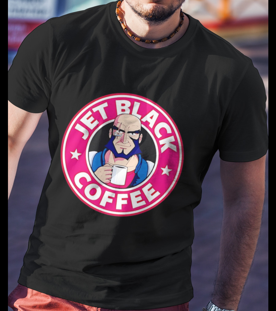 Jet Black Coffee Stern Man Holding T-Shirt