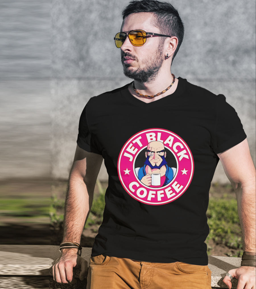 Jet Black Coffee Stern Man Holding T-Shirt