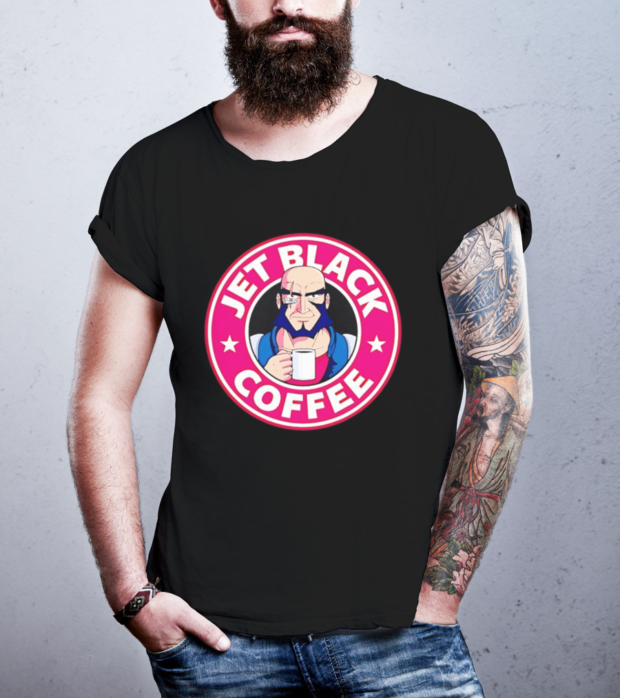 Jet Black Coffee Stern Man Holding T-Shirt