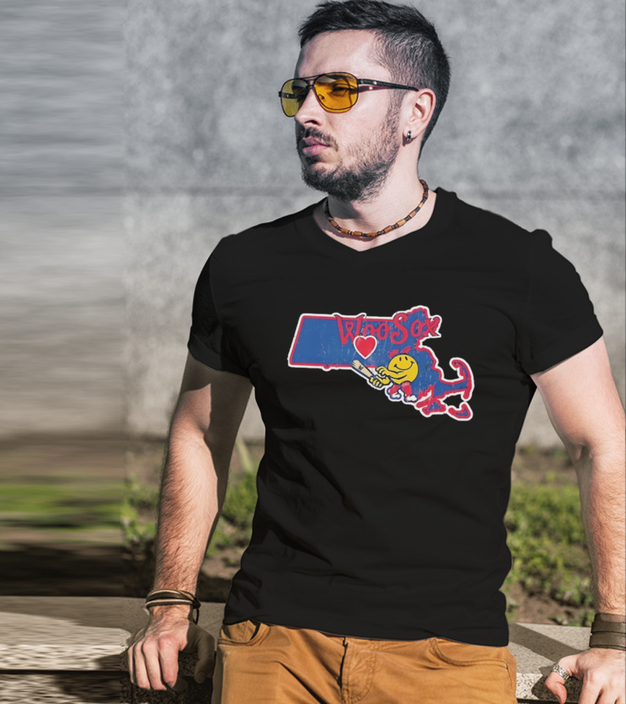 WooSox Massachusetts Heart Baseball Distressed T-Shirt