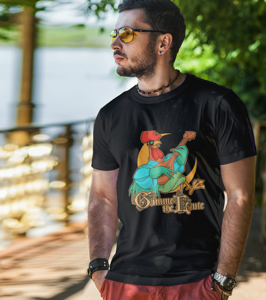 Rooster Musician Gimme The Lute Bard Funny Chicken Playing Instrument T-Shirt