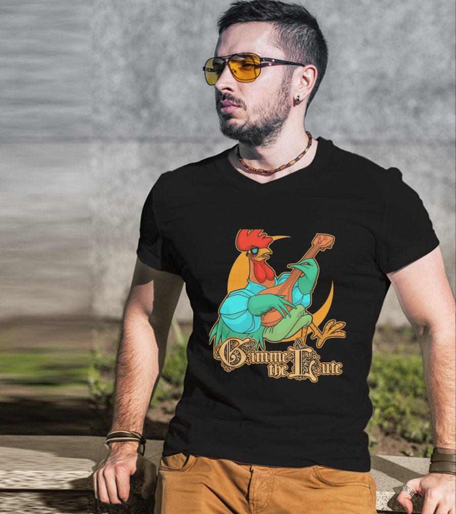 Rooster Musician Gimme The Lute Bard Funny Chicken Playing Instrument T-Shirt