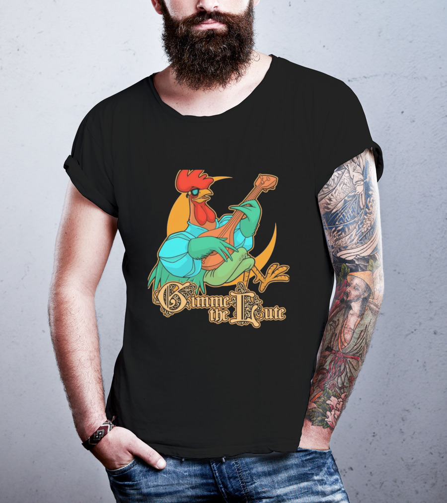 Rooster Musician Gimme The Lute Bard Funny Chicken Playing Instrument T-Shirt