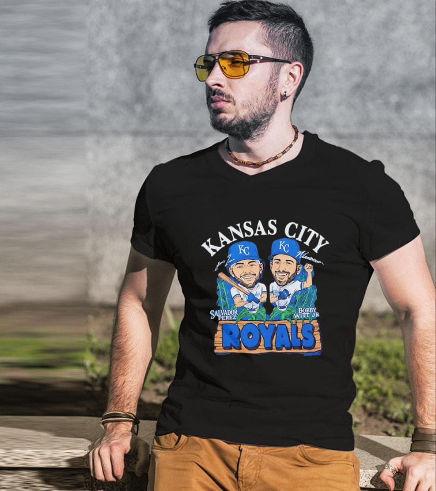 Kansas City Royals Salvador Perez Bobby Witt Jr Cartoon Baseball T-Shirt
