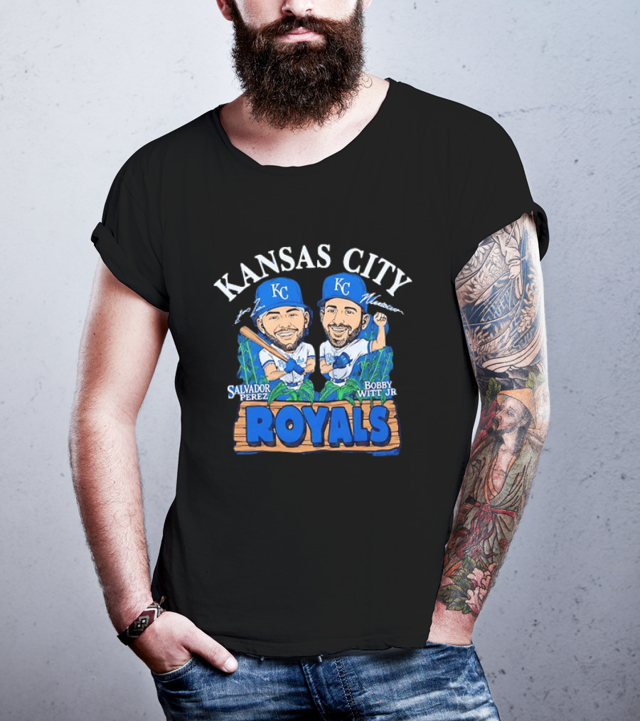 Kansas City Royals Salvador Perez Bobby Witt Jr Cartoon Baseball T-Shirt