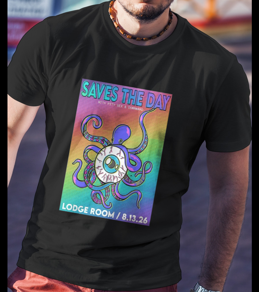 Saves The Day Lodge Room Aug 13 2026 Los Angeles Tour Octopus Eyeball T-Shirt