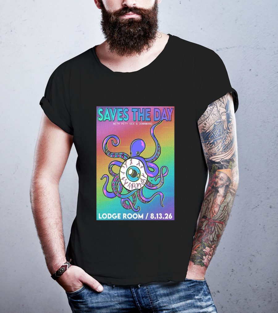 Saves The Day Lodge Room Aug 13 2026 Los Angeles Tour Octopus Eyeball T-Shirt