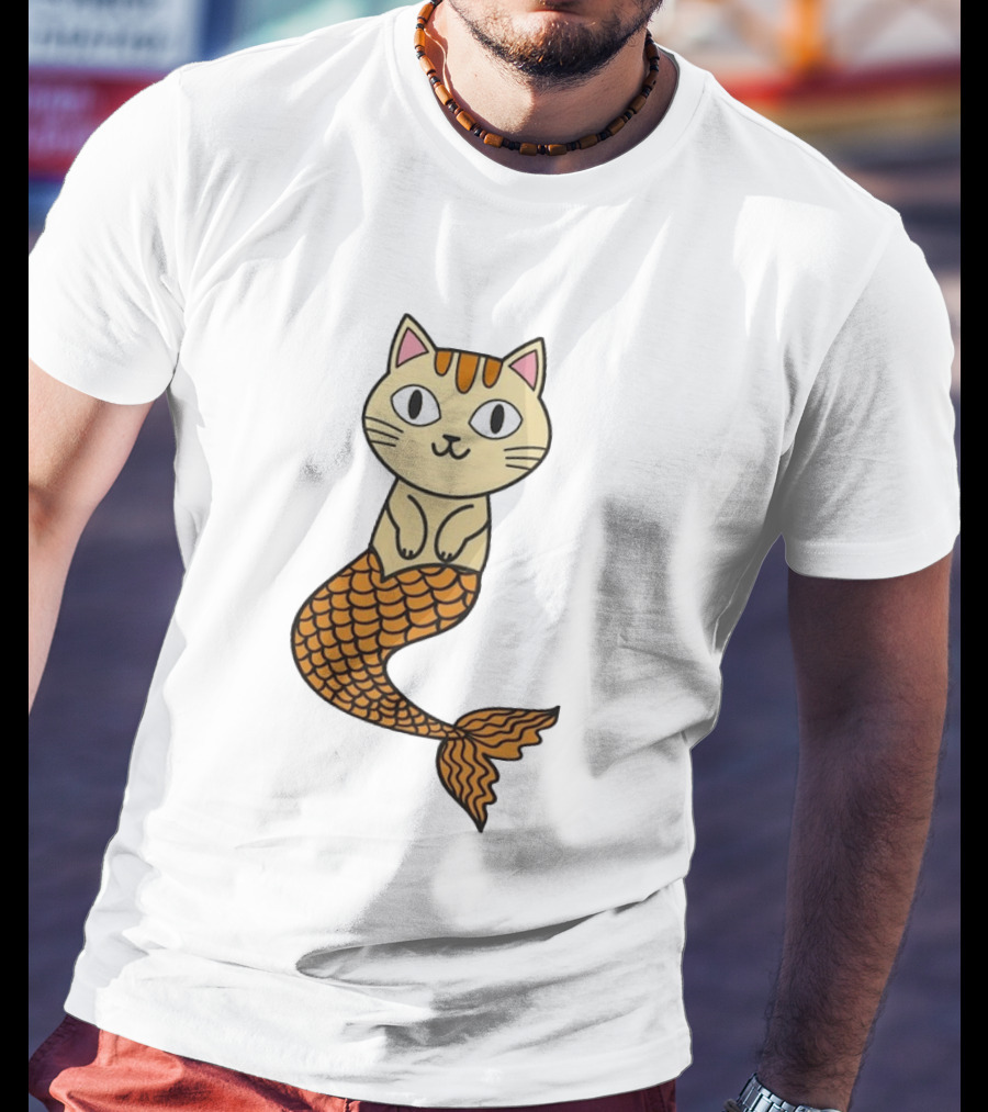 Cat Mermaid Whiskered Feline With Orange Scales T-Shirt