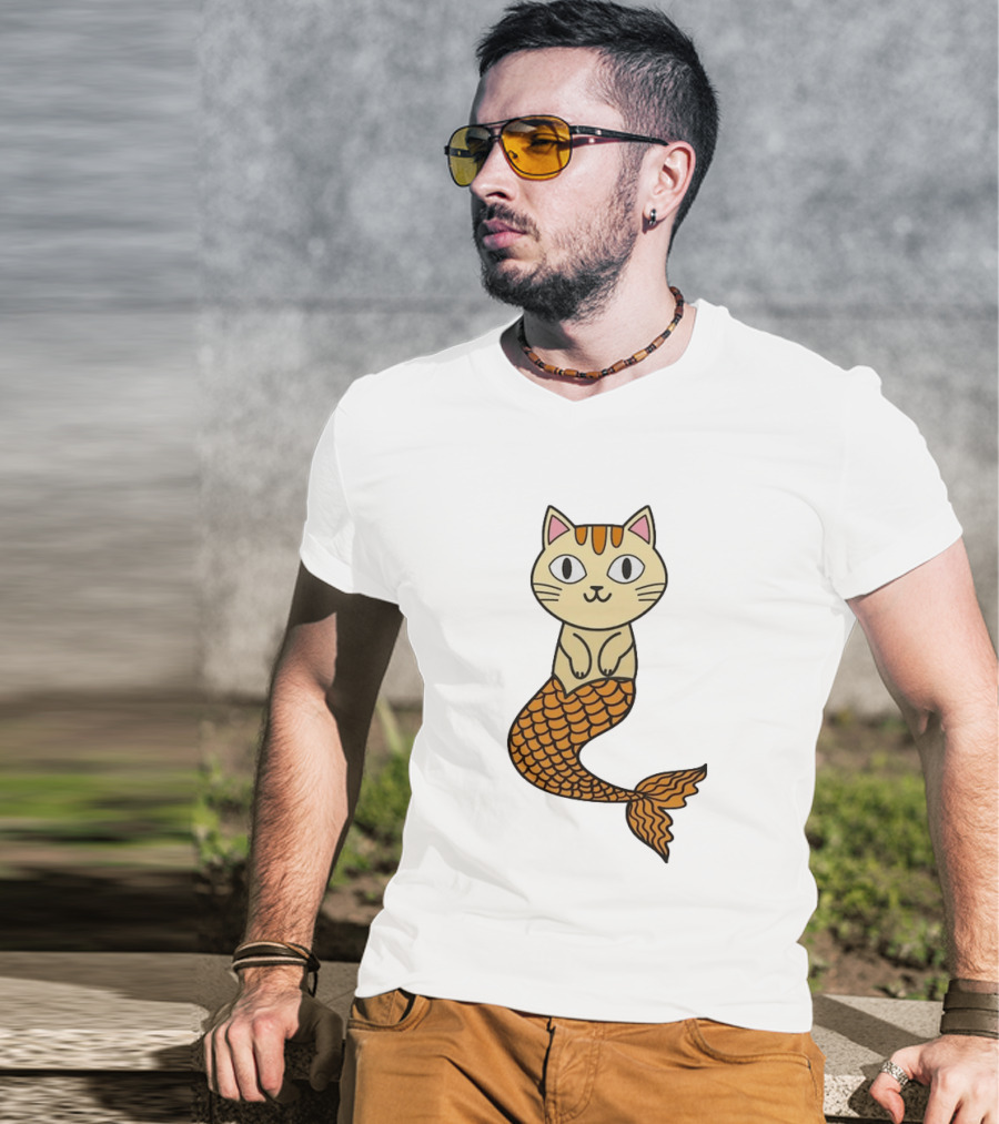 Cat Mermaid Whiskered Feline With Orange Scales T-Shirt