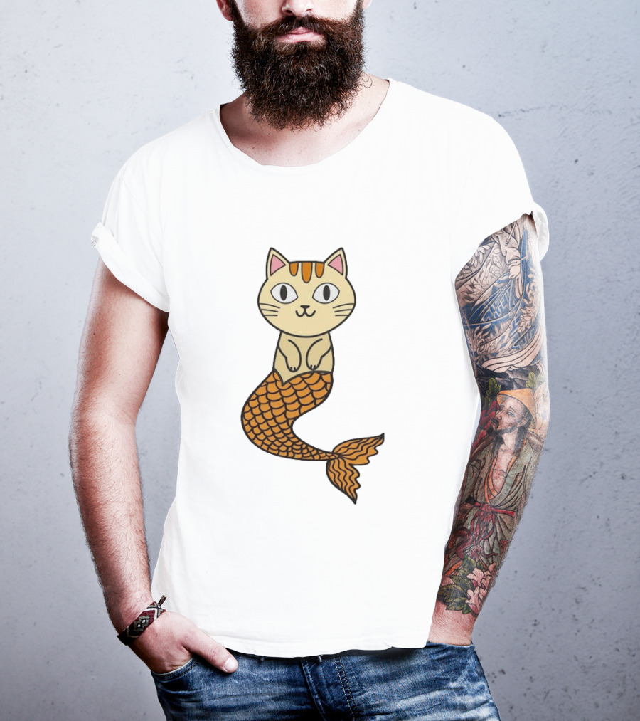 Cat Mermaid Whiskered Feline With Orange Scales T-Shirt