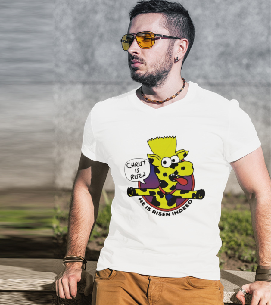 Christ Is Risen He Is Risen Indeed Simpson Cow Cartoon T-Shirt