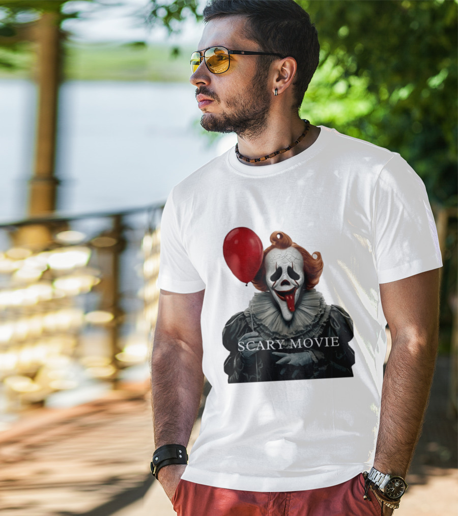 Pennywise Scary Movie Mashup Creepy Clown With Red Balloon T-Shirt