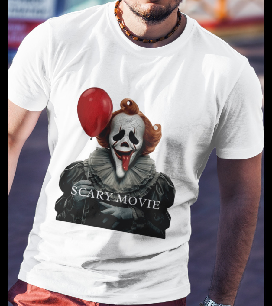 Pennywise Scary Movie Mashup Creepy Clown With Red Balloon T-Shirt
