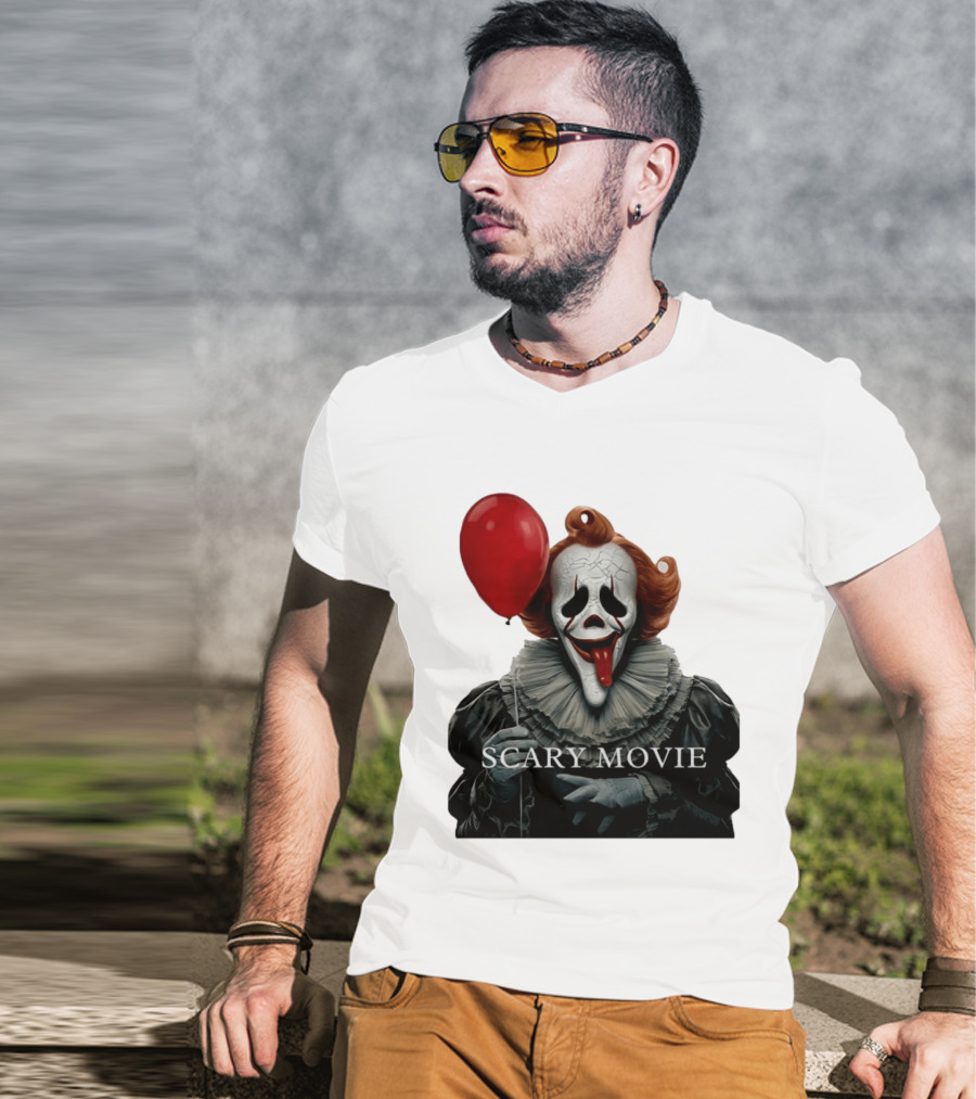 Pennywise Scary Movie Mashup Creepy Clown With Red Balloon T-Shirt