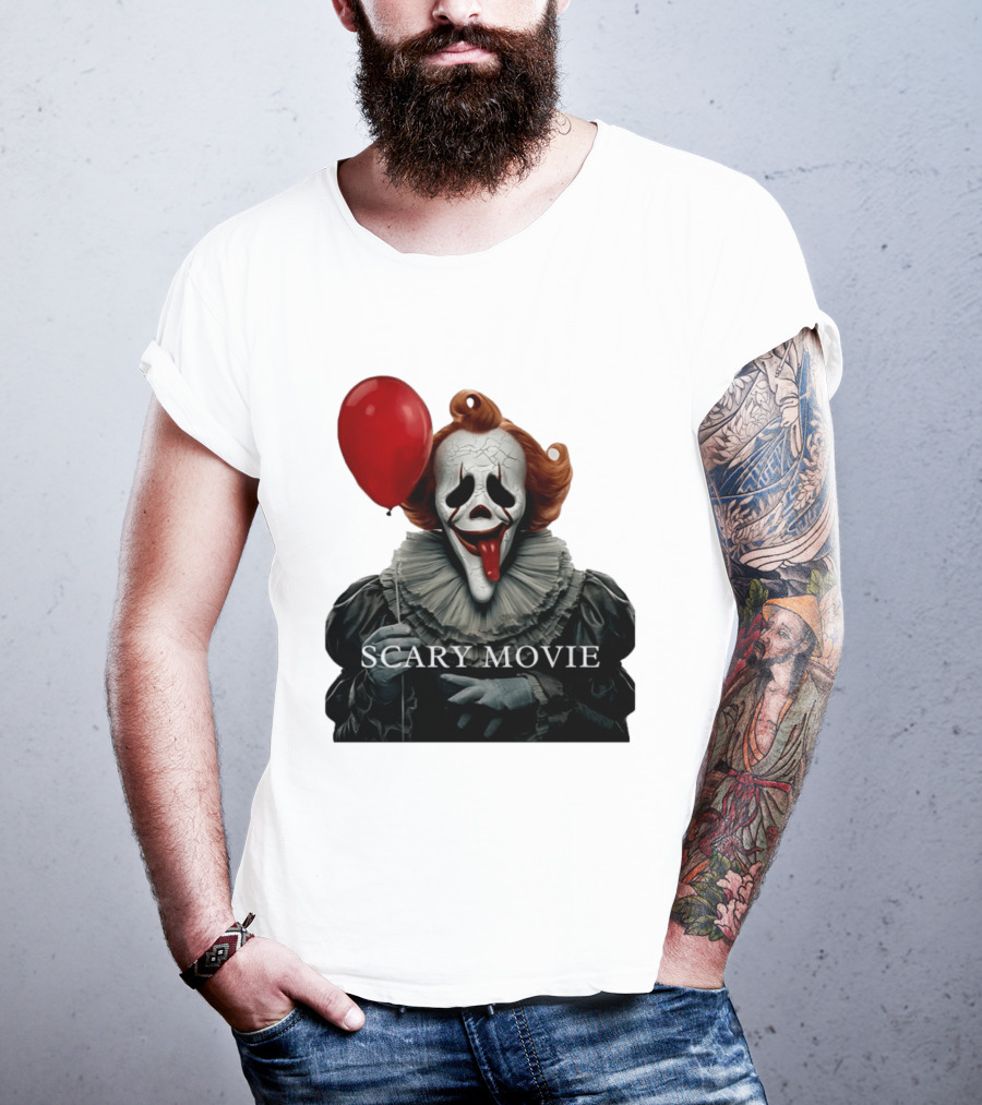 Pennywise Scary Movie Mashup Creepy Clown With Red Balloon T-Shirt