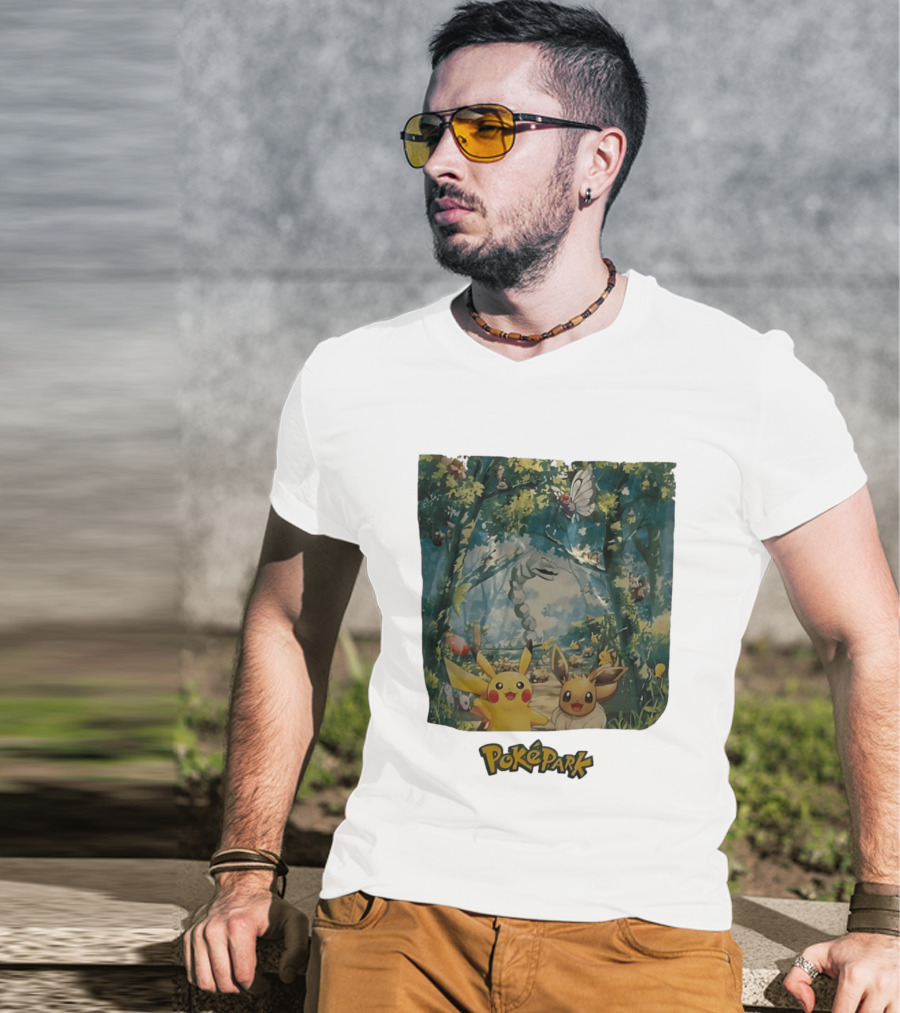Pikachu Eevee PokéPark Kanto Forest Onix Butterfree Scene T-Shirt