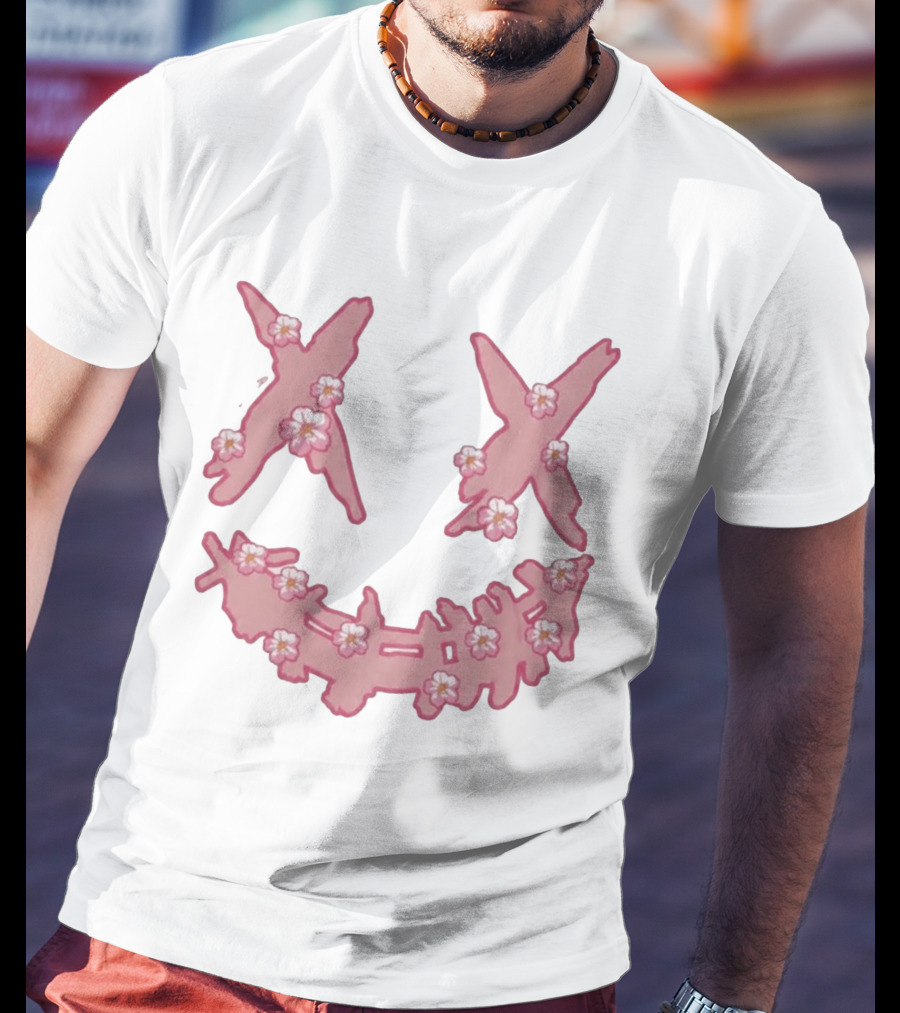 Kaos Ric Ricky Is Clown Sakura Pink Embroidery With Floral X Smiley T-Shirt