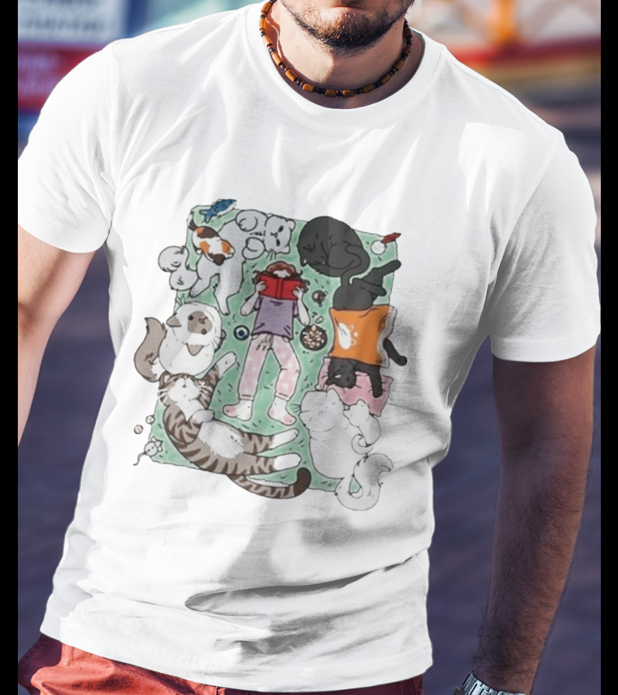 Lilsimsie Cozy Reading Party With Cats Playing And Lounging T-Shirt