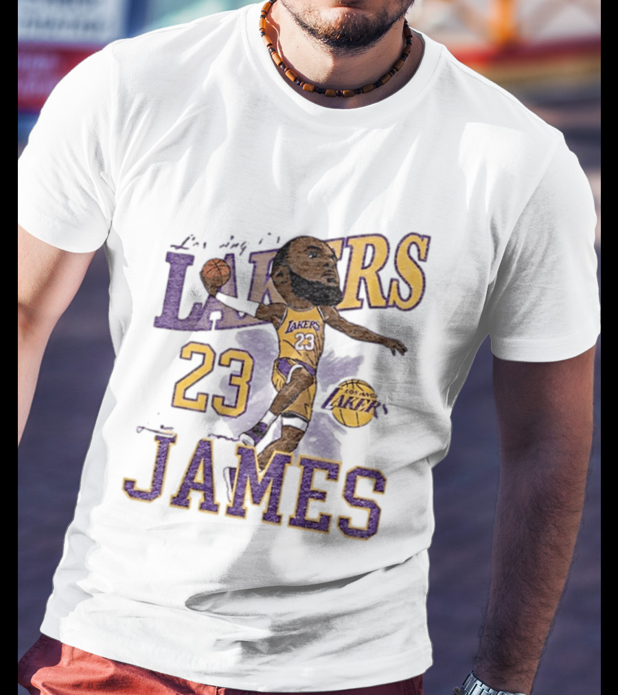 Los Angeles Lakers Lebron James 23 Basketball Caricature Player T-Shirt