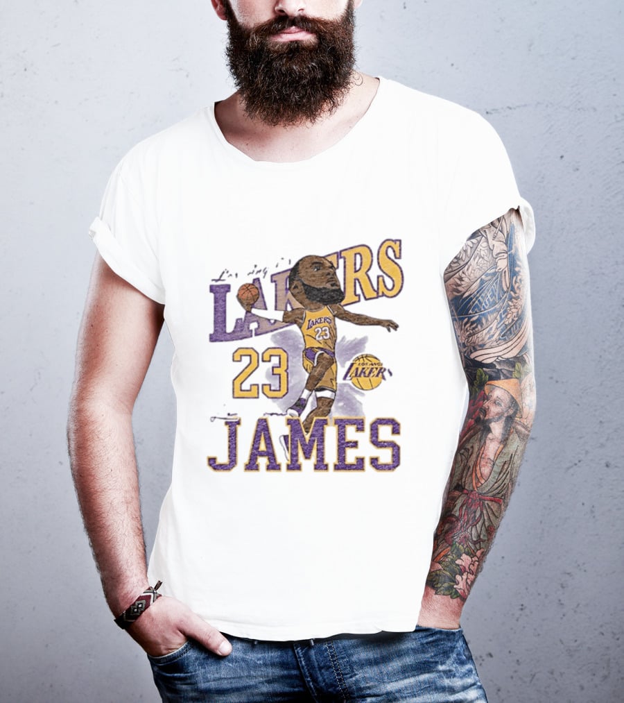 Los Angeles Lakers Lebron James 23 Basketball Caricature Player T-Shirt