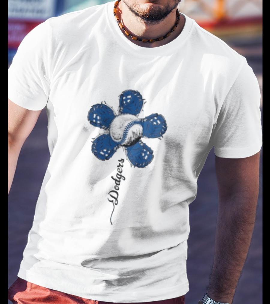 Dodgers Baseball Flower Blue Petals T-Shirt