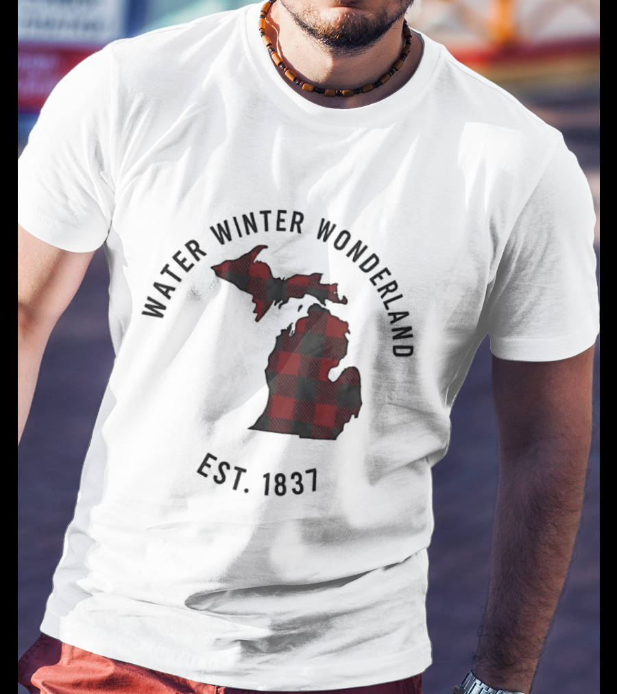 Michigan Water Winter Wonderland Est 1837 Plaid T-Shirt