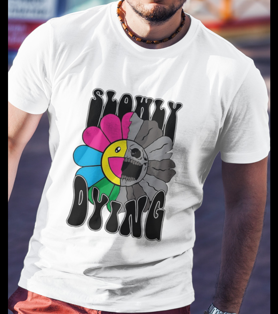 Slowly Dying Colorful Flower Skull Dark Half Happy Half Grim T-Shirt