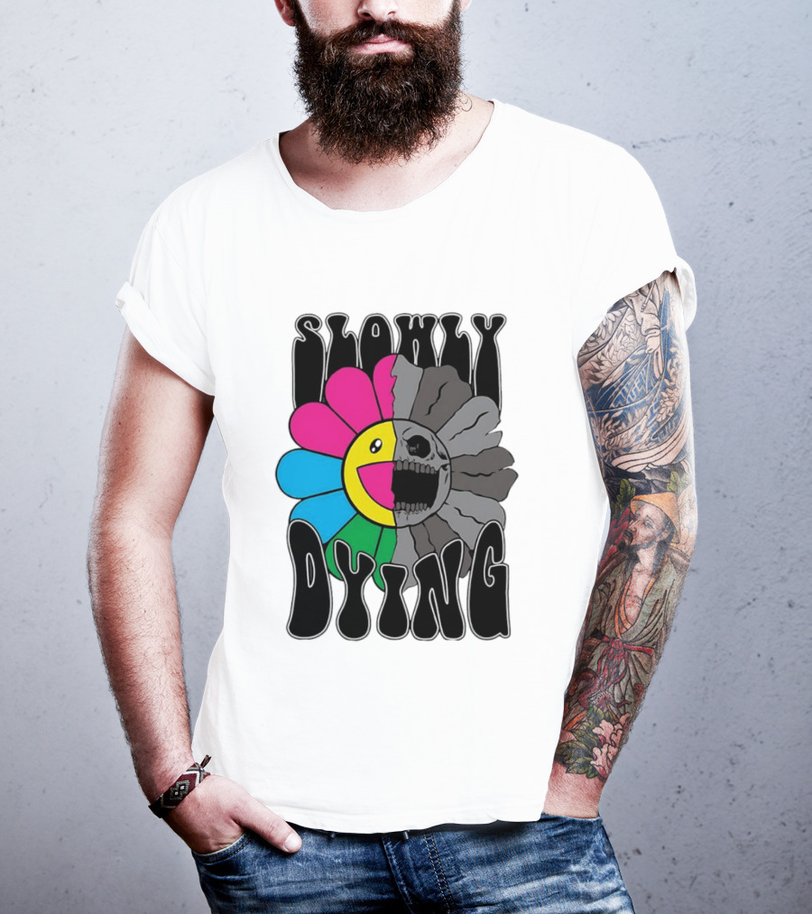 Slowly Dying Colorful Flower Skull Dark Half Happy Half Grim T-Shirt