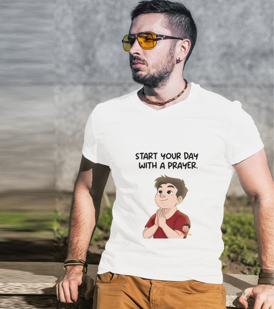 Start Your Day With A Prayer Cartoon Boy T-Shirt