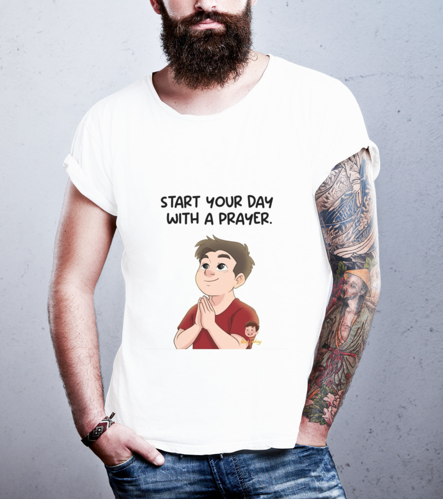 Start Your Day With A Prayer Cartoon Boy T-Shirt