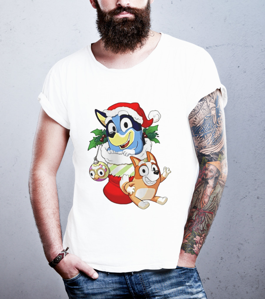 Bluey Christmas Stocking Stuffer Pups Bingo Holiday T-Shirt