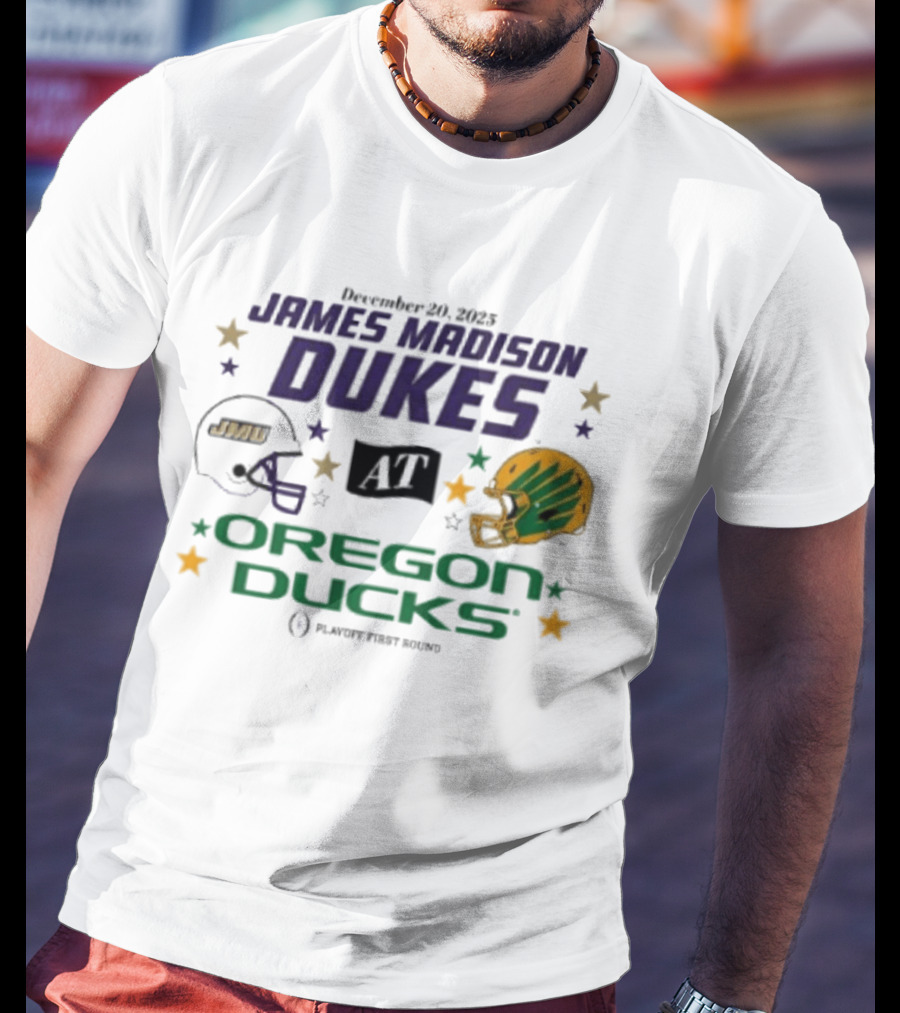 James Madison Dukes Vs Oregon Ducks December 20 2025 CFP Playoff First Round T-Shirt