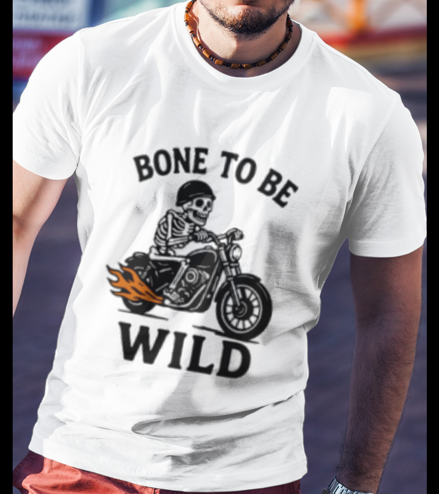 Bone To Be Wild Skeleton Motorcycle Rider Flames T-Shirt